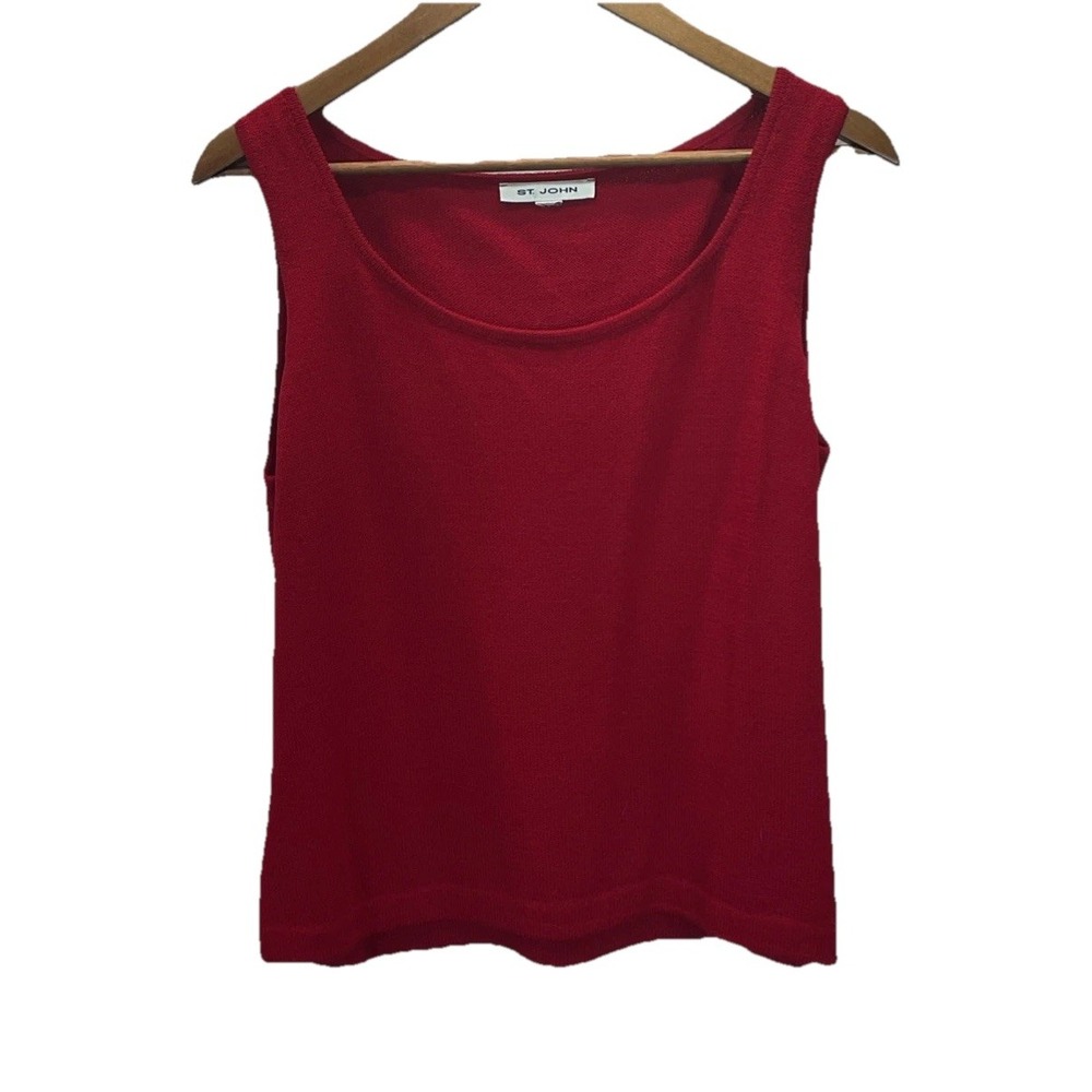 St. John Sweater Tank Red Wool‎ Blend Sleeveless Scoop Neck size M